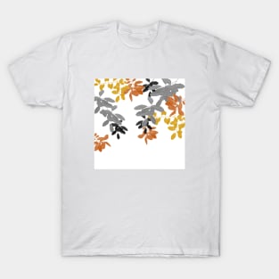 Colorful Leaves pattern. Grey. black.  orange. T-Shirt